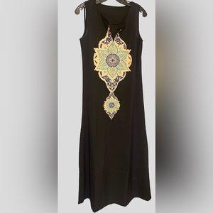 Black BOHEMIAN/Tribal print short sleeve maxi dress size small 0-5